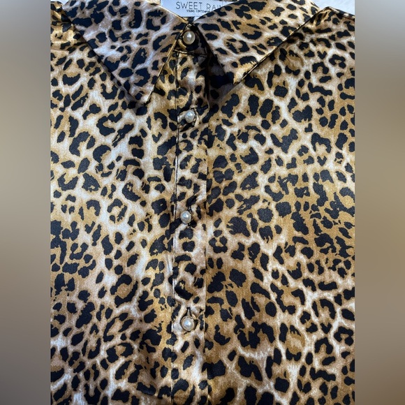 NWT Sweet Rain Womens Animal Leppard Print Business Pearl Button Blouse Med - Picture 6 of 11